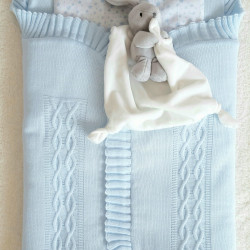 Nid d'ange naissance en tricot de couleur bleu-detail
