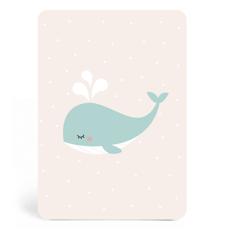 Carte rose avec baleine bleue zu