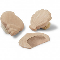 coffret de brosses en bois pour bébé konges slojd modèle coquillage-detail