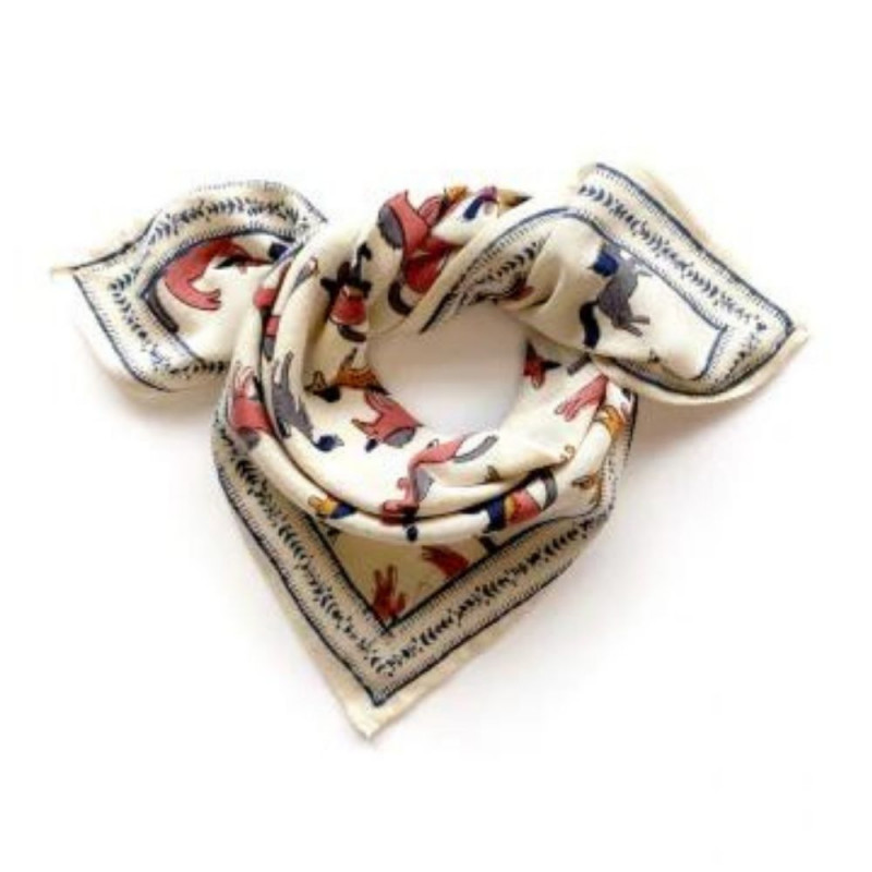 Petit foulard manika apaches collection motif licorne beige
