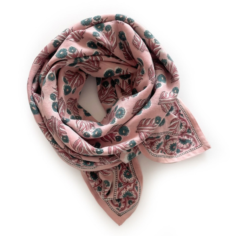 Grand foulard latika bouton d'or fraisier apaches collections