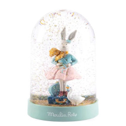 Boule à neige globe avec une figurine lapin en résine - Moulin Roty-detail